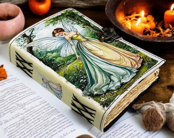 Fairy Handmade Leather Journal Vintage Diary Rustic Grimoire: blank Spell Book of Shadows Vintage Classic Antique Writing Notebook