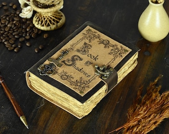 Leather Book of Shadows, Embossed Grimoire Journal, Deckle Edge Paper