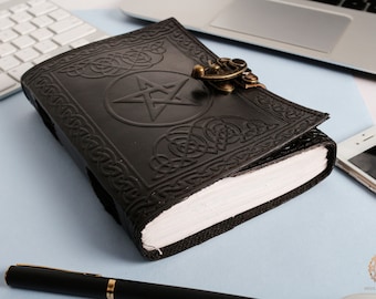 Celtic Star Leather Journal, Embossed Pentagram Grimoire, Latch Closure