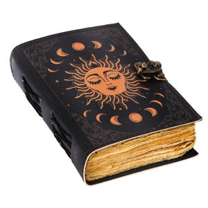 Sun & Moon Vintage Leather Journal • Deckle Edge Paper, Spell Book of ...