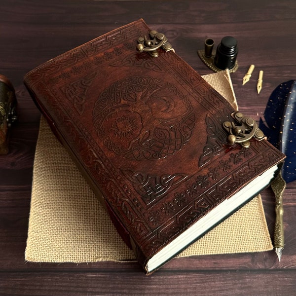 600 Pages large sun and moon Leather Journal, Leather Notebook, Spell Book of shadows journal, Guest Book, Gift for Him, 10x7 Inches