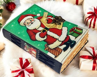 Handmade Santa Claus Journal | Vintage Christmas Notebook with Antique Lock