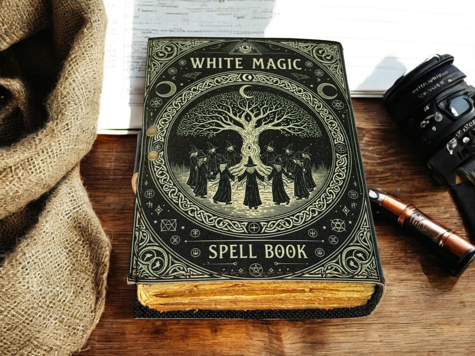 Black Magic Spell Book, Leather Grimoire Journal, Book of Shadows ...