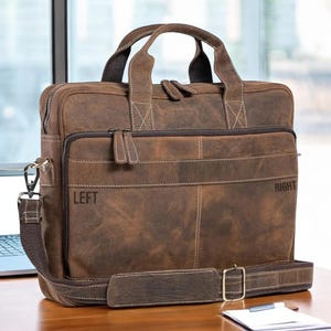 Sac de voyage personnalisé pour ordinateur portable en cuir pleine fleur - Porte-documents cartable portefeuille pour ordinateur portable sac messager pour tablette pour homme et femme Cadeau pour lui