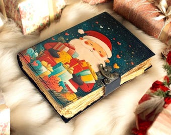 200 Pages Handmade Santa Claus Christmas Journal | Vintage Metal Clasp ...