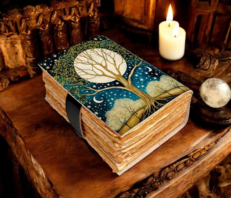 Celestial Tree of Life Leather Journal | Handmade Grimoire With Antique ...