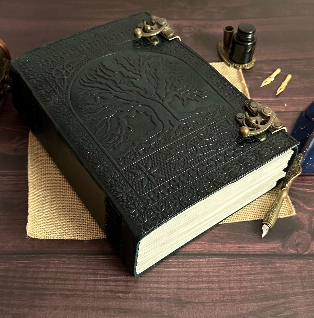 Large Tree of Life Leather Journal, Embossed Book of Shadows, 10x7 ...