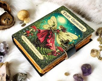 Handmade Fairy Leather Grimoire – Book of Shadows with Lock, Witchcraft Journal, Spell Book, Wiccan Notebook, Pagan Diary Magic Journal Gift