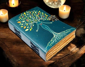 Leather Grimoire Journal: Handmade Spell Book of Shadows - Mother Earth Design