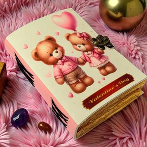 Valentine’s Day Love Leather Journal Cute Teddy Bear Notebook Gift for Wife Girlfriend & Anniversary love Lock Witchcraft Wiccan Gothic