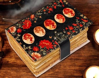 Moon Phase Leather Grimoire: Vintage Spell Book of Shadows