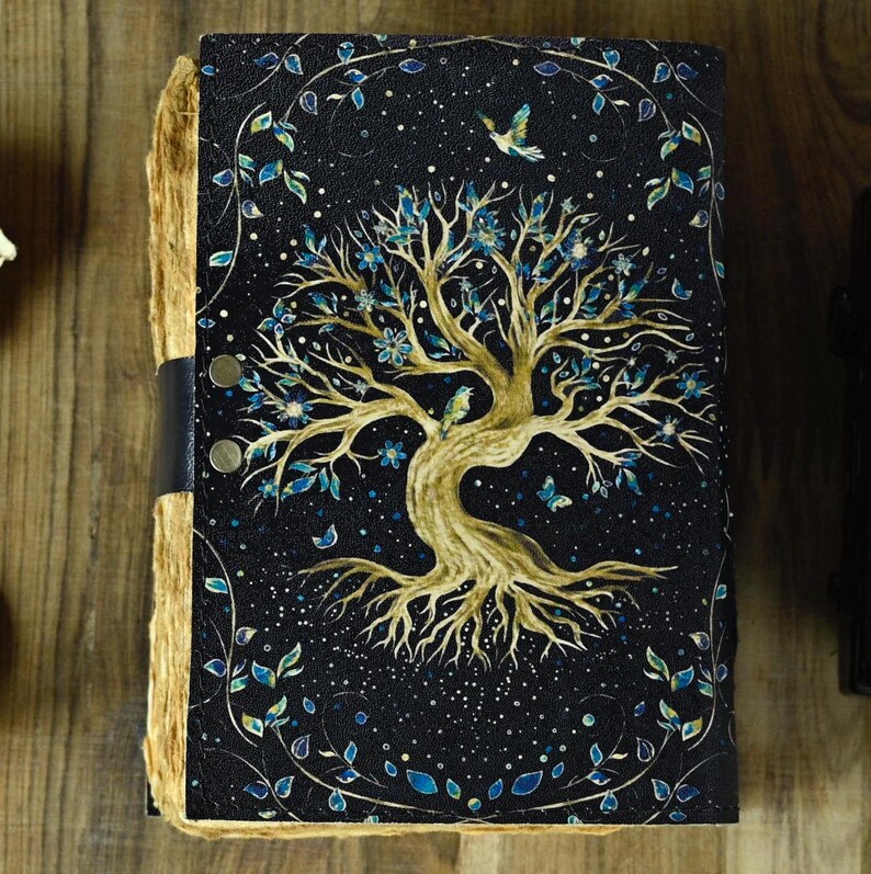 Tree of Life Leather Journal | 200- 400 Page Large Grimoire | Blank ...