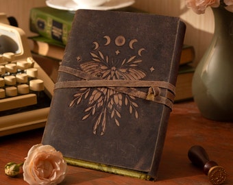 Large Luna Moth Leather Journal – Spell Book, Book of Shadows