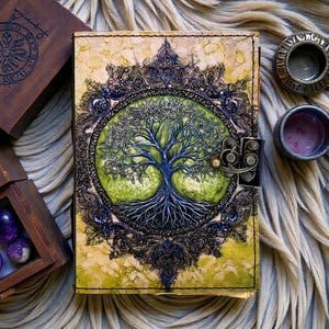 Tree of Life 400 Page Large Grimoire Vintage leather journal, Blank spell book of shadows witchcraft supplies, personalised gifts for Women bild 4