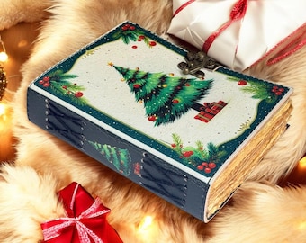 Handmade Leather Christmas Journal: Vintage Tree, Festive Scrapbook