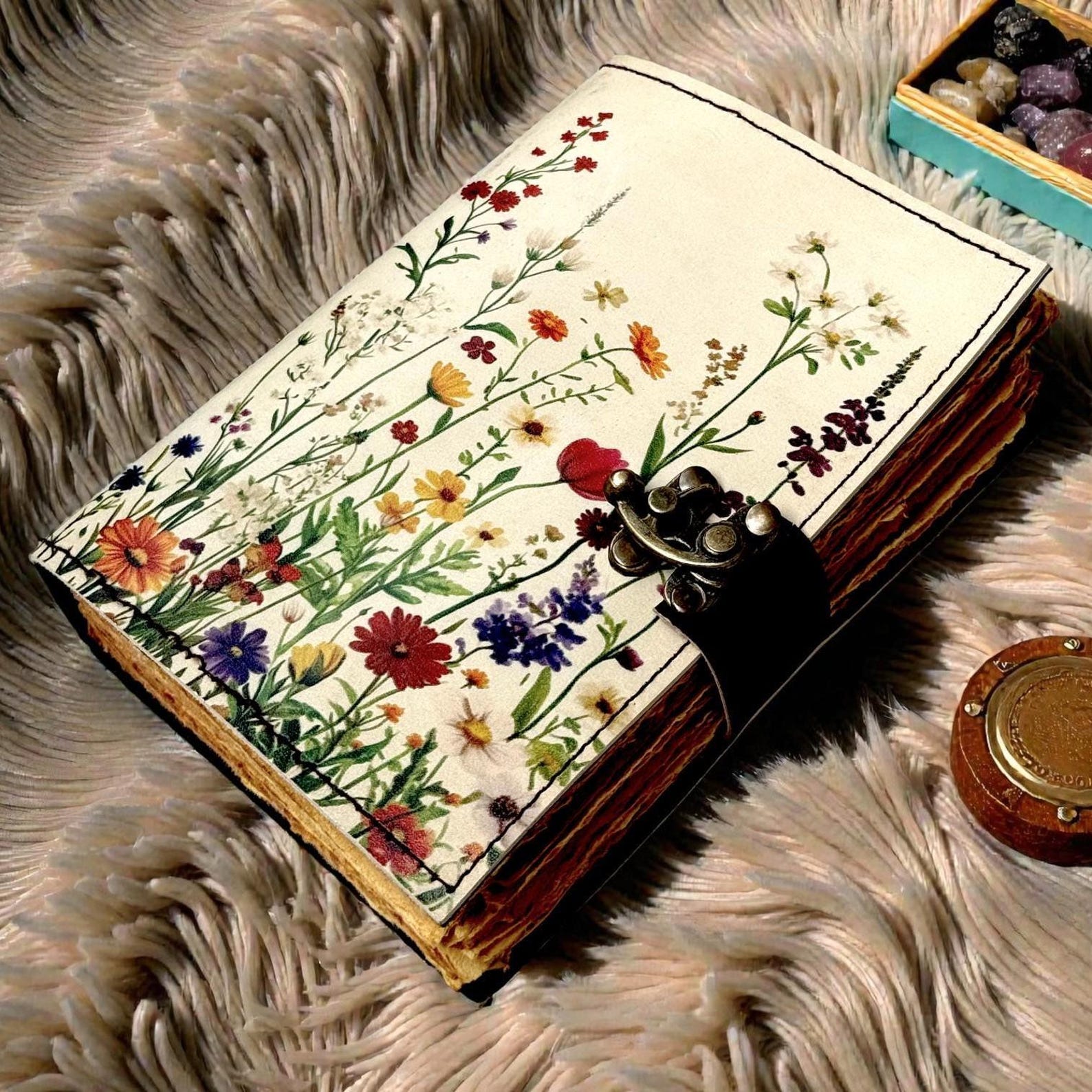Book of Shadows Leather Journal With Lock, Handmade Grimoire Spell Book ...
