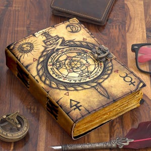 Blank Spell Book of Shadows Leather Journal Witchcraft Supplies Witch Spell Book 200 Pages with Lock Vintage Deckle Edge Paper 7x5 inch