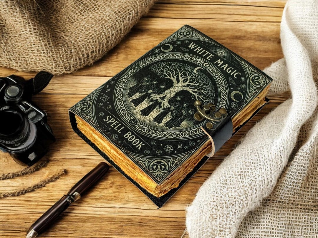 Black Magic Spell Book, Leather Grimoire Journal, Book of Shadows ...