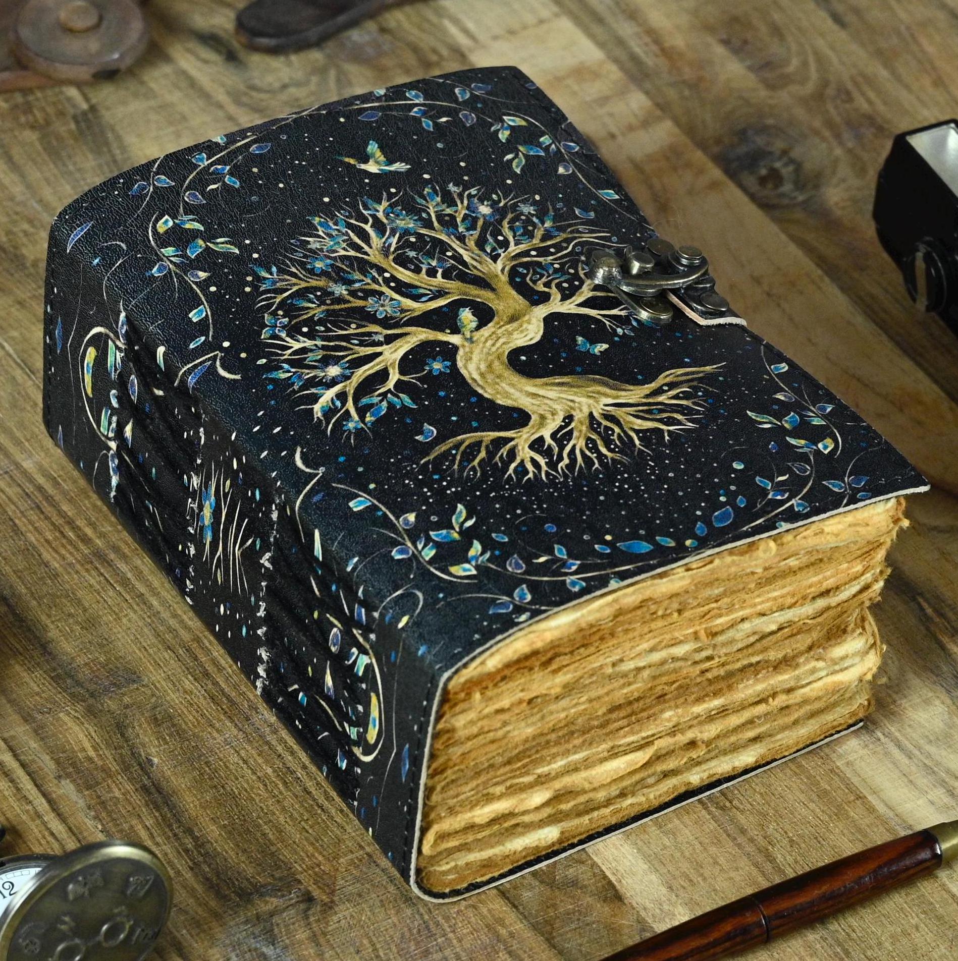 Tree of Life Leather Journal | 200- 400 Page Large Grimoire | Blank ...