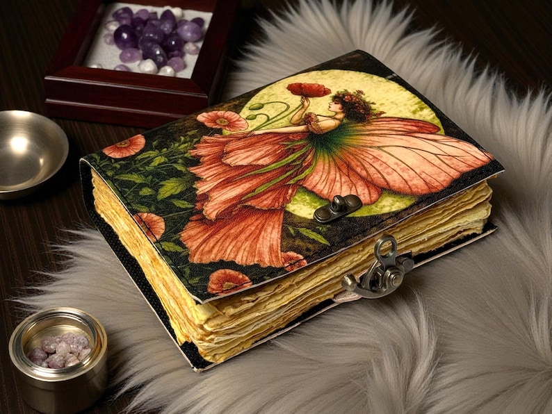 Handmade Fairy Leather Grimoire – Book of Shadows With Lock, Witchcraft ...