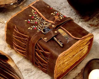 Tree of Life Leather Grimoire Journal: Blank Book of Shadows