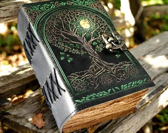 Tree of Life Leather Grimoire Journal: 400 Page Spell Book