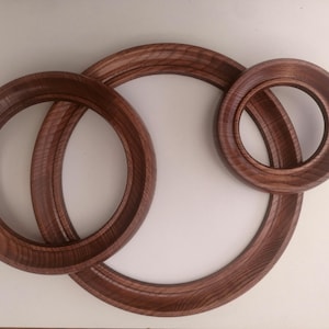 Set of 3 round wooden frames, 10, 7, 4.5   ash, Mahogany Finish