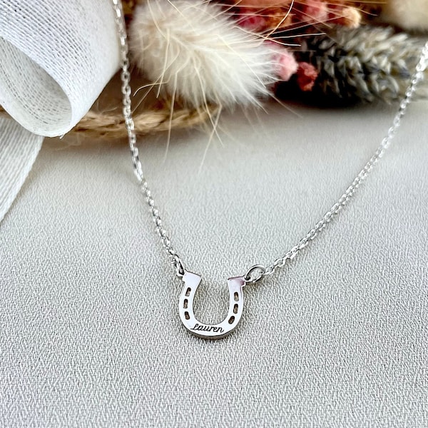 925 Sterling Silver Personalized Lucky Horseshoe Pendant, Horseshoe Necklace, Engraved Horseshoe Personalized Necklace, Pesonalized Gifts