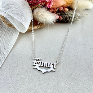 Bat Name Necklace, Personalized Bat Jewelry, Pesonalized Gifts,  925 Sterling Silver Personalized Vampire Name Necklace, Halloween Gift