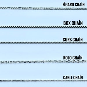 Pu&ograve; includere: Cinque tipi diversi di catene d'argento: Figaro, Box, Curb, Rolo e Cable.