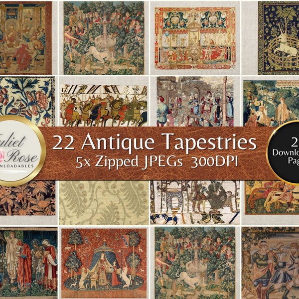 22 Antique Tapestries - Digital Downloads. Ideal for junk journals, ephemera, scrapbooking, decoupage, collage, all crafting projects.