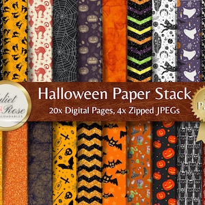 20x Halloween Digital Paper - Halloween Patterns, Pumpkin, Glitter Backgrounds for use with Junk Journals, Collage, Decoupage, Scrapbook