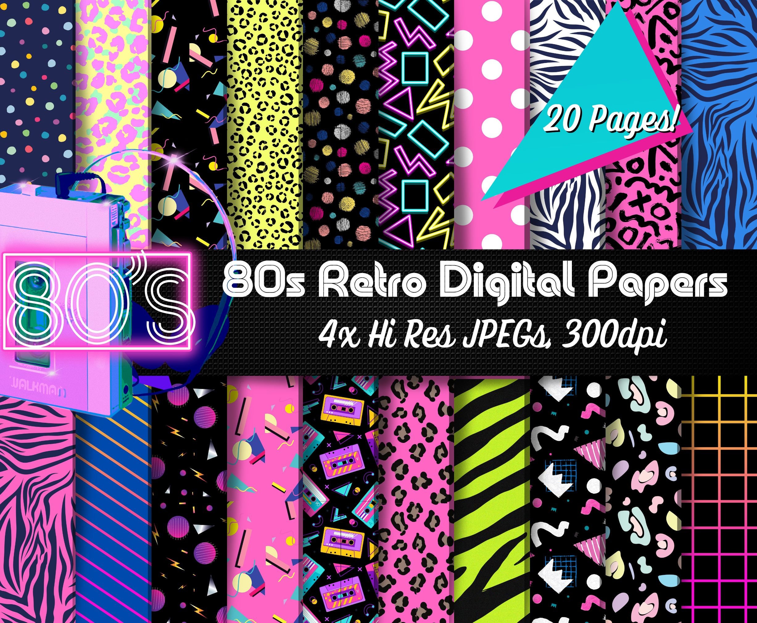 Retro Paper Vintage 80s Patterns to Download. Perfect for Scrapbooks