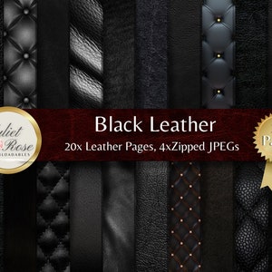 Black Leather - 20x Digital Download Pages for Layouts, Scrapbooks, Backgrounds, Collage, Decoupage, Book Covers, Art Craft Projects, Cards