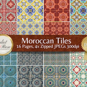 Tuiles marocaines -Seamless Patterns - Téléchargement numérique. Pour le scrapbooking, les journaux indésirables, le découpage, le collage, les arrière-plans, les travaux manuels en papier