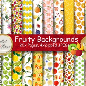 Motifs fruités pour les arrière-plans (téléchargement numérique) pour tous les projets d'artisanat. Parfait pour les albums, les collages, les avis, les cartes, le découpage