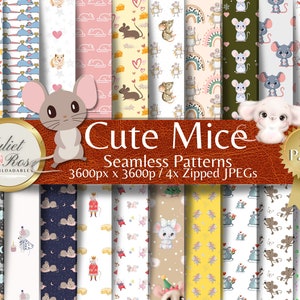 Modèles de souris mignons - 20 modèles sans couture, pages de téléchargement numérique pour créations manuelles, scrapbooking, collage de mises en page, découpage, projets artistiques