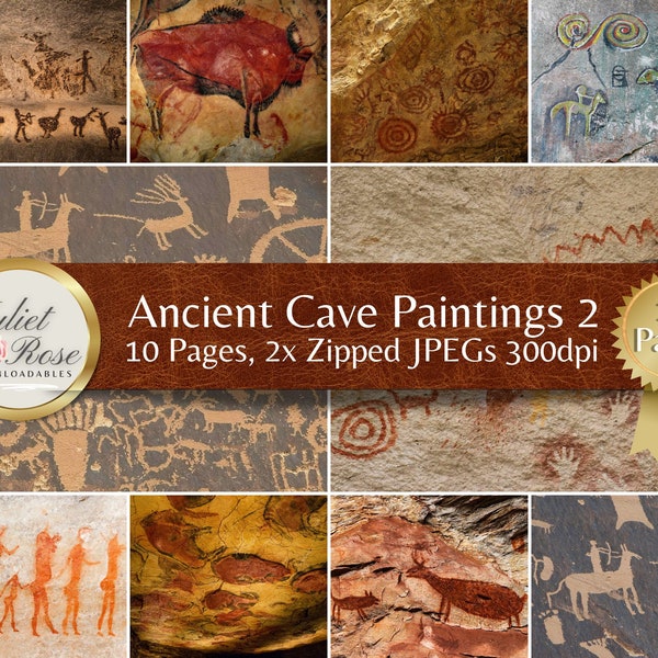 Ancient Cave Paintings 2 - 10 Digital Pages of Stunning Images of Stone Age Art. Cave Drawings, Scrapbook, Junk Journal, Collage, Decoupage