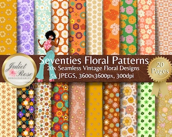 Seventies Flower Patterns - 70s Wallpapers, 1970s Perfect for Vintage Craft Projects, Scrapbooks, Junk Journals, Collage, Layouts, Fashion