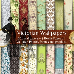Victorian Vintage Wallpaper - 20 Pages + 3 Bonus Pages. Ideal for Scrapbooks, layout, backgrounds, collage, coverings, doll house, journals