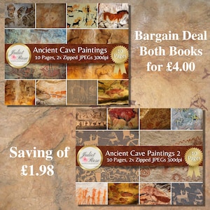 Ancient Cave Paintings Books 1 and 2 Deal.  Perfect for Srapbooking, Collage, Decoupage, Junk Journals and all Papercrafting Projects