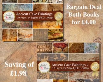 Ancient Cave Paintings Books 1 and 2 Deal.  Perfect for Srapbooking, Collage, Decoupage, Junk Journals and all Papercrafting Projects