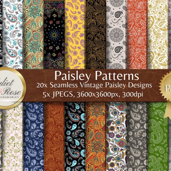 Paisley Patterns - 20 Retro Pages to Download for Craft Projects, Scrapbooking, Junk Journals, Collage, Layouts, fashion, vintage designs