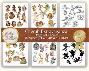 Cherub Extravaganza - 6 Pages of Digital Vintage and Modern Cherubs for Scrapbooking, junk journals, card making, collage. Commercial Use.
