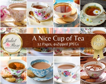 Tea Cups - Digital Images of Beautiful Porcelain Tea Cups for Scrapbooking, Journals, Craft Projects, Cards, Backgrounds, Collage, Decoupage