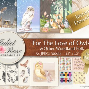 Pour l’amour des hiboux et autres gens des bois - Papiers à télécharger numérique instantanément, papiers hiboux, scrapbooking, journaux indésirables, cadeaux, cartes de vœux