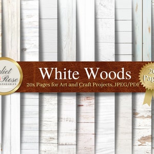 White Woods - 20 pagine di download digitale di pannelli in legno dipinto di bianco, per sfondi, carte Scrapbook, layout, progetti artistici e artigianali.
