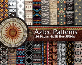 Aztec Patterns - Vintage 80s Retro Designs, Digital Download Aztec Prints, Perfect for Scrapbooks, Junk Journals, Layouts, Wallpapers, Craft