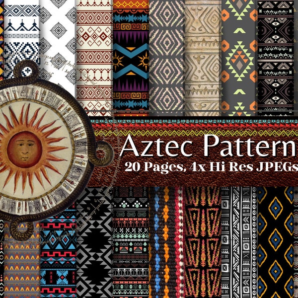 Aztec Patterns - Vintage 80s Retro Designs, Digital Download Aztec Prints, Perfect for Scrapbooks, Junk Journals, Layouts, Wallpapers, Craft