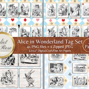 Alice in Wonderland Tag Set (Instant Download) for Junk Journals, Scrapbooking, Decoupage, Collage, Junk Journal Supplies, Commercial Use